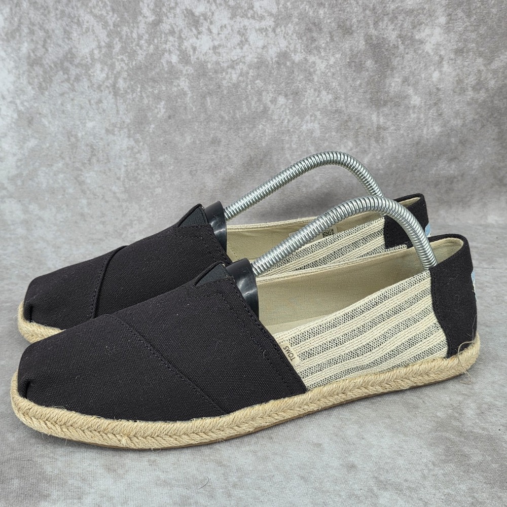 TOMS Alpargata Rope 2.0 Espadrilles Slip-On Flats Black Striped Womens Size 10